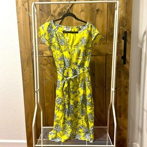 LOFT Ruffle sleeve, yellow blue floral DRESS, SM